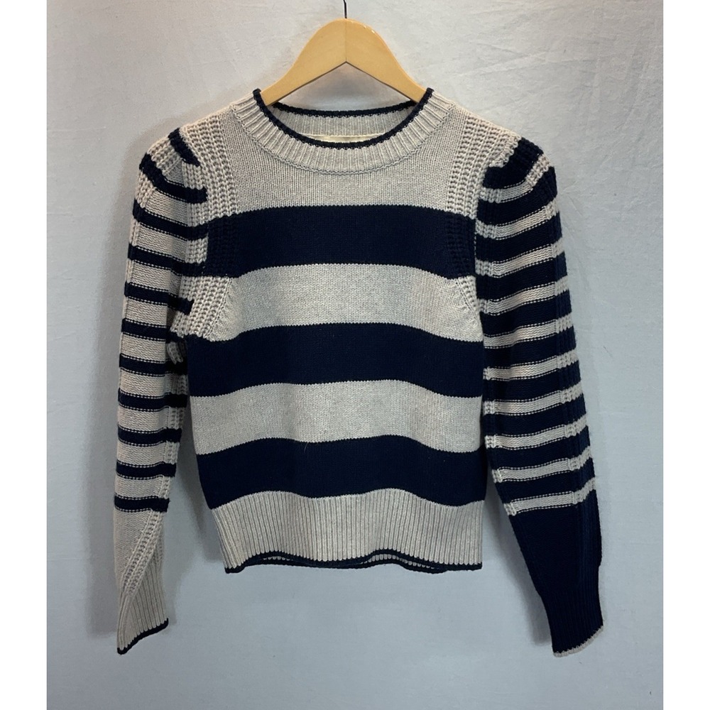 Vanessa Bruno Sweater S Navy Blue stripe Knit puff Sleeve Pullover boxy Nautical